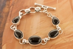 Genuine Black Onyx Sterling Silver Link Bracelet